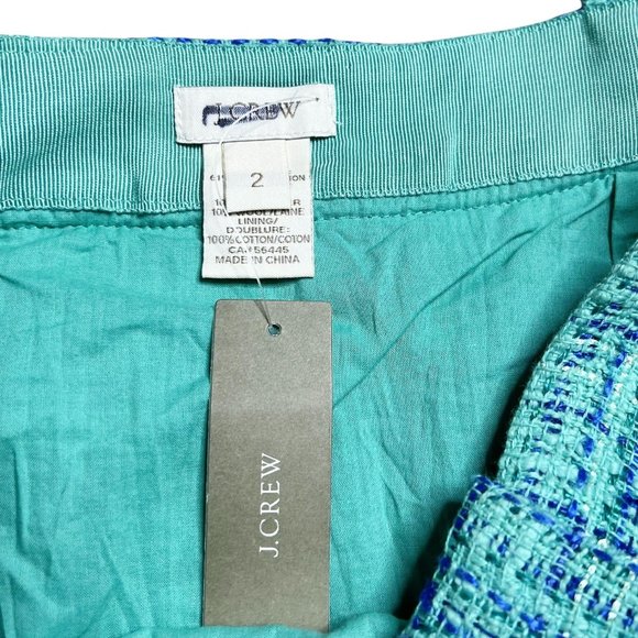 J. Crew | NWT Womens Size 2 Blue Shirred Mini Tidepool Tweed Boucle Skirt - Picture 3 of 4
